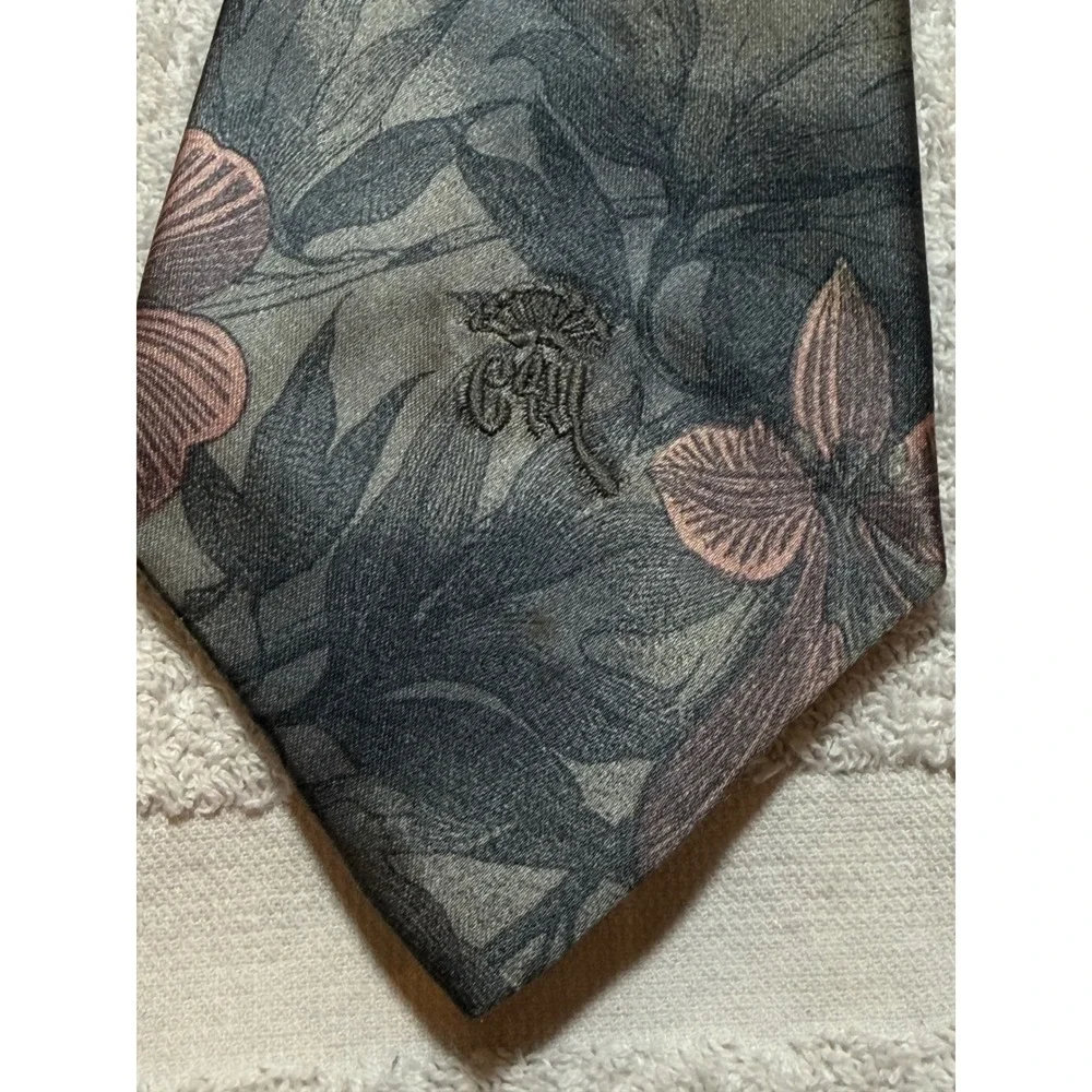 Countess Mara Sistine Satin Silk Tie Grey Mauve Floral Leaf Vintage Mens Tie